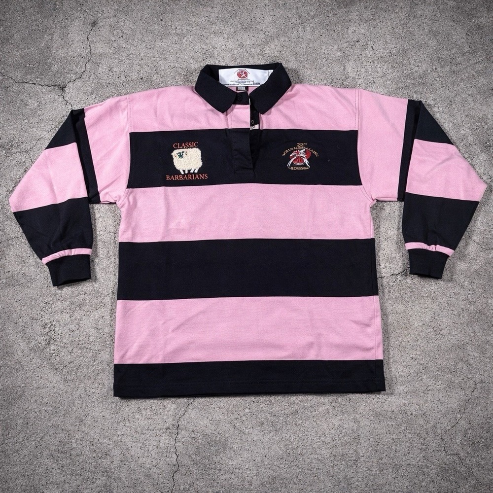 Classic Barbarians Pink & Black Striped Rugby Polo Shirt